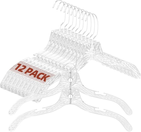12 Pack Clear Plastic Hangers, Heavy Duty Non-Slip with 360° Swivel Hook