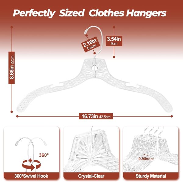 12 Pack Clear Plastic Hangers, Heavy Duty Non-Slip with 360° Swivel Hook