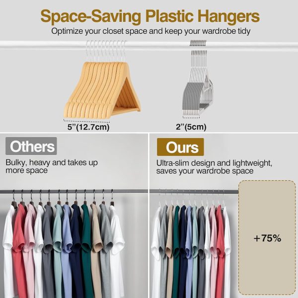 50Pcs Ultra-Slim Plastic Hangers 16.5in, 360° Swivel Non-Slip Heavy Duty Closet Hangers, White & Dark Gray