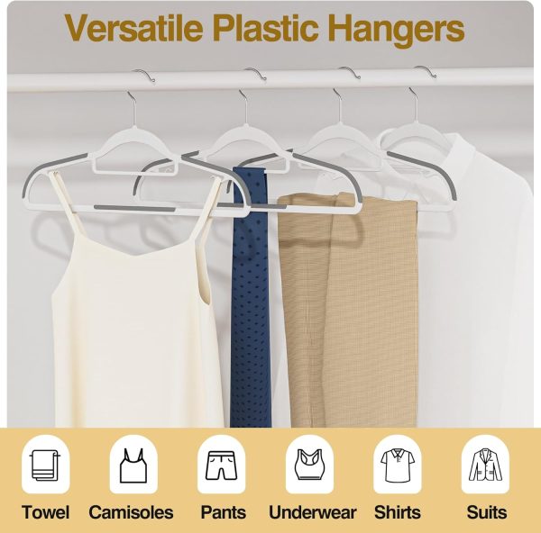 50Pcs Ultra-Slim Plastic Hangers 16.5in, 360° Swivel Non-Slip Heavy Duty Closet Hangers, White & Dark Gray